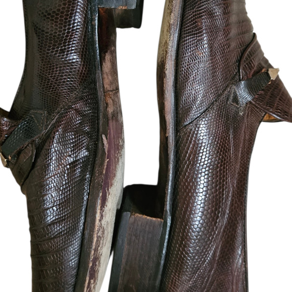 Vintage Men Lizard Skin Loafers Brown Horsebit Sz 8 Leather Italy main image 6